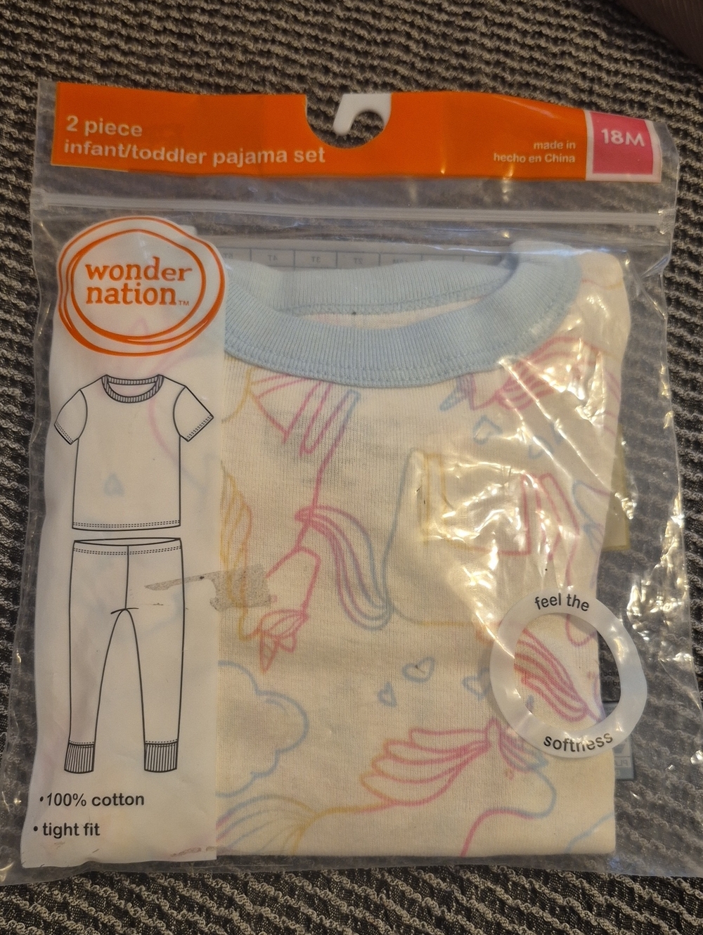 Wonder Nation White Infant Unicorn Pajama Set with Pastel Pink & Blue Accents